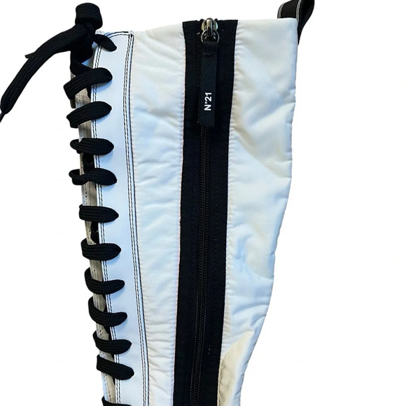 No. 21 Knee High Lace Up Sneaker Boots White Black 37 NWOB Unique Designer Rare - Picture 5 of 12